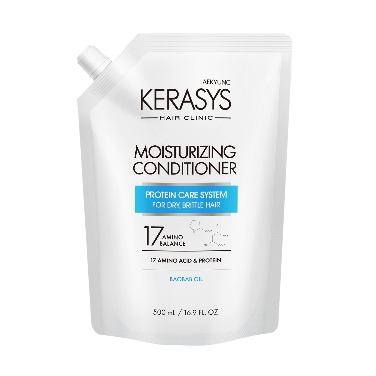 Кондиціонер Kerasys Hair Clinic System Moisturizing Protein Conditioner для сухого та ламкого волосся, 500 мл (дойпак)